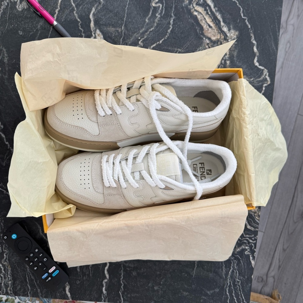 Fendi Beige Lace-Up Sneakers